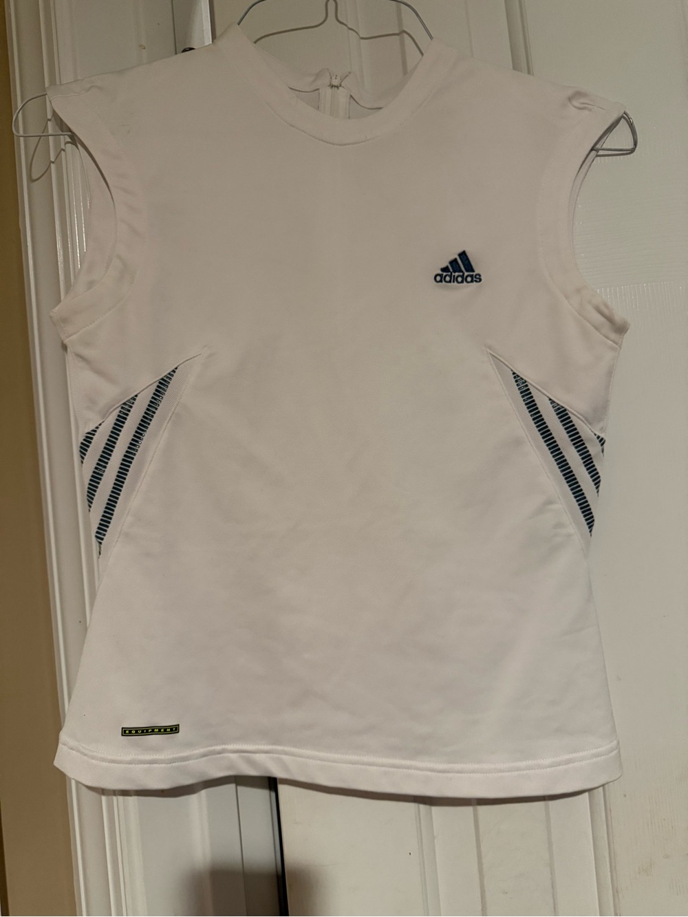 adidas White Tank Top with Blue Accent Stripes